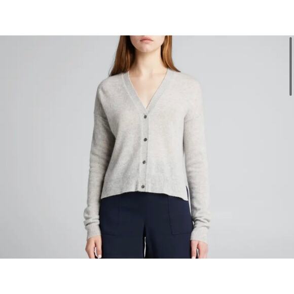 THEORY Gray Hanelee Cashmere Cardigan Sweater Small Minimalist Luxury Capsule - Picture 2 of 16